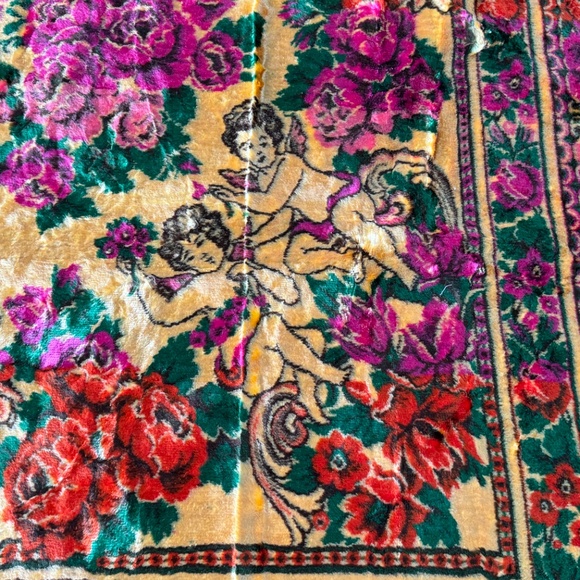 Vintage Mid Century Italian velvet wedding blanket, fringed, full size bed - Picture 7 of 10